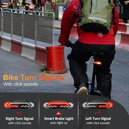 WSDCAM Bike Light Set with Bike Horn Alarm, Remote Control Bike Tail Light with Turn Signals and Brake Light Bike Alarm Horn, Bike Headlight for Night Riding, Rechargeable Rear and Front Bike Light