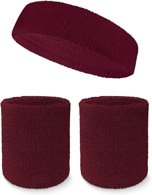 Couver Unisex Terry Cloth Sweatbands (Headband/Wristband Set) Moisture Wicking Sweat Absorbing Head Band