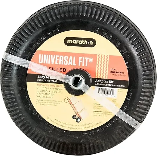 4.10/3.50-4 Air Filled Hand Truck/Utility Tire, 5/8" Bearings installed,2.25" Offset to 4" Hub, Adapter Kit Included