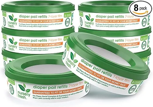 Nursery Fresh® Refill Rings for Diaper Genie® and Munchkin® Diaper Pails, Holds up to 2,176 Newborn Diapers, 8 Pack