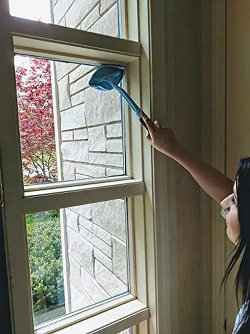 Pro Home Surface and Glass Cleaning Tool - Extendable Handle and Washable Reusable Microfiber Cloths - Clean Hard to Reach/Tight Corners/Large Mirrors or Windows