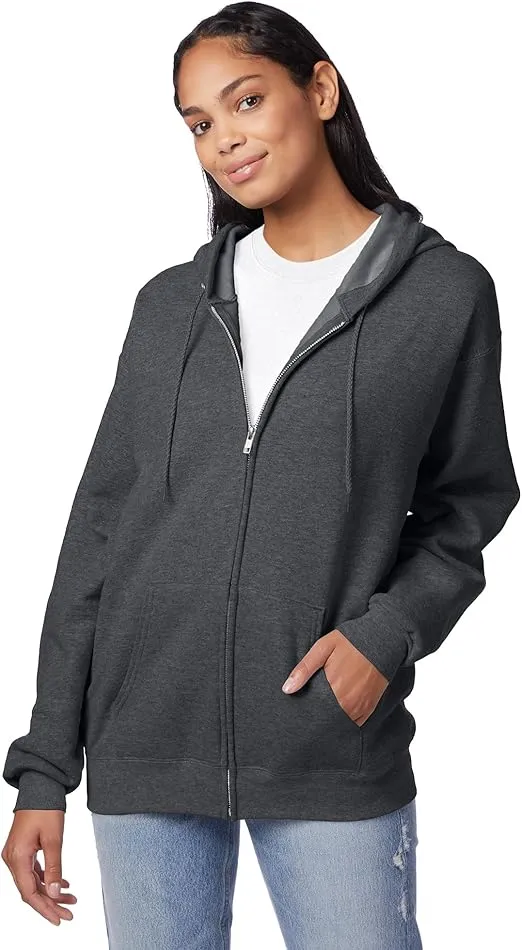 Hanes Men's Zip-Up Hoodie, EcoSmart Fleece Full-Zip Hoodie for Men, Hooded Sweatshirt