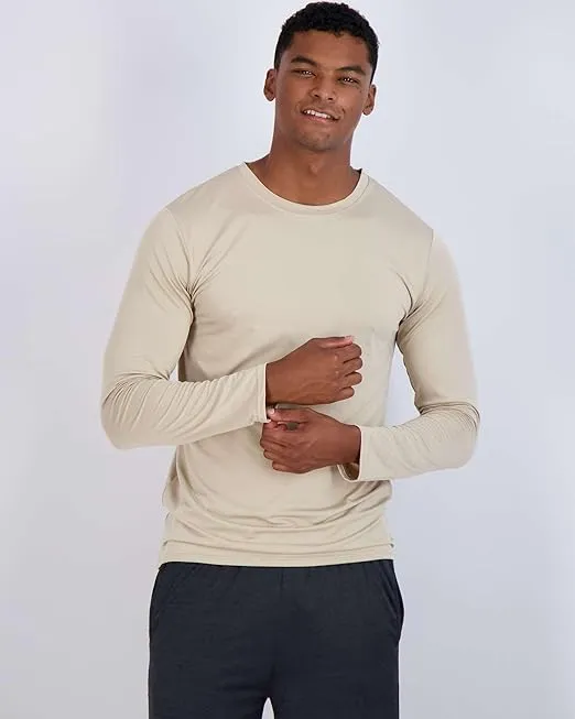 Real Essentials 4 Pack: Men's Dry-Fit UV Moisture Wicking UPF 50+ SPF Sun Protective Fishing Hiking Active Long Sleeve Shirt