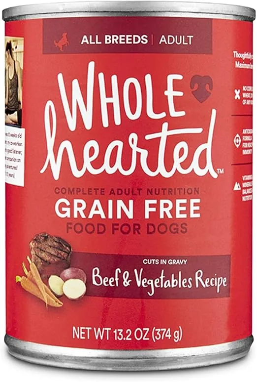 WholeHearted Grain Free Adult Beef and Vegetable Recipe Wet Dog Food, 13.2 oz., Case of 12