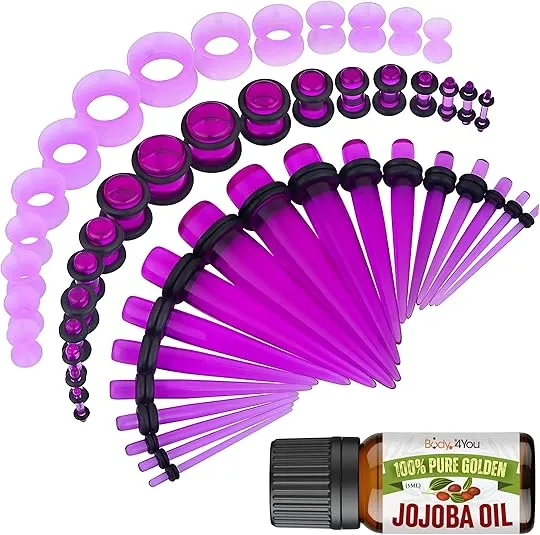 BodyJ4You 54PC Ear Stretching Kit 14G-12mm - Aftercare Jojoba Oil - Acrylic Plugs Gauge Tapers Silicone Tunnels - Lightweight Expanders Men Women