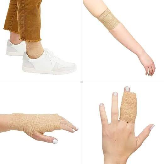 Juvale 12-Rolls Self Adhesive Bandage Wrap, Vet Tape - 3 in x 5 Yds Breathable, Elastic Cohesive Wrap Tape for Wrist, Swelling, Sports, Tattoo (Tan)