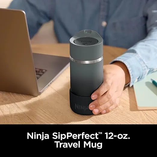 Ninja, Travel Mug, Sip Perfect 12oz, Brings Hot Drinks to Sippable Temperature in Minutes, Stainless Steel, Leak Proof, Dishwasher Safe, Metal Insulated Tumbler, Black, DW1203BK