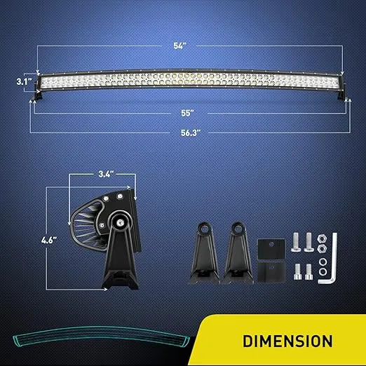 Nilight LED Light Bar 54Inch 312W 21800LM Curved Spot Flood Combo Driving Lamp Roof Bumper Off Road LED Work Lights Pods for Van Camper Wagon Car Pickup Golf Cart ATV UTV SUV Truck Boat 4x4