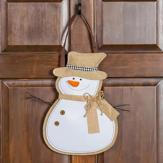 Evergreen Flag Friendly Snowman Burlap Door Décor for Winter Christmas Party, Front Door Thanksgiving Decoration for Homes, Yards and Gardens