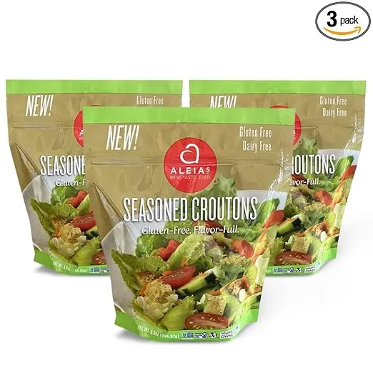 Aleia’s Best. Taste. Ever. ALEIA'S BEST. TASTE. EVER. Seasoned Croutons - 5.5 oz / 3 Pack – for Salads and Soups, Gluten-free, Dairy-free, Soy-free, Low Sodium, No MSG, Preservatives, Kosher