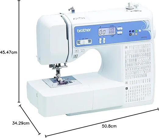 Brother - Máquina de coser y acolchar XR9550, computarizada, 165 puntadas integradas, pantalla LCD, mesa ancha, 8 prensatelas incluidos, blanca