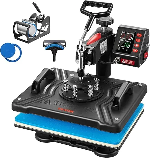 VEVOR 5 in 1 Heat Press Machine for T Shirts -12x15 Inch T Shirt Press with 6"x3"Hat Press11oz Mug Press - 360° Swing Away 900W Fast Heat-up, Digital Precise Temperature Control Pro Heat Press