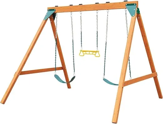 Swing-N-Slide PB 8360 Ranger Wooden Swing Set with Swings, Brown (Amazon Exclusive)