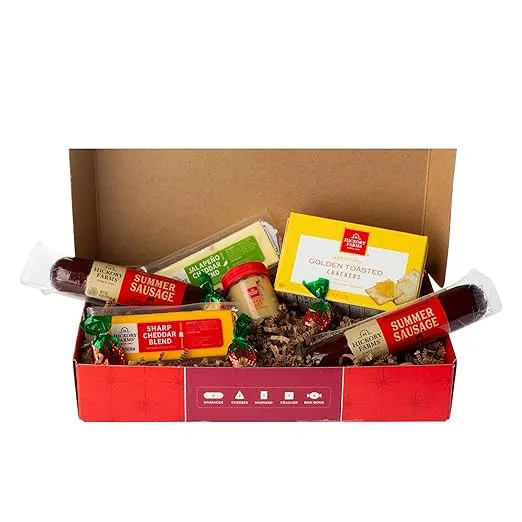 Hickory Farm Hearty Charcuterie Large Gift Box – Summer Sausages, Cheddar Blends, Mustard, and Crackers – Gourmet Gift for Any Occasion