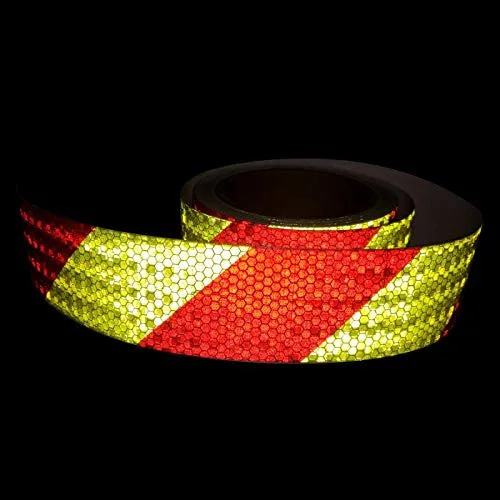 AISEY Reflective Tape Conspicuity Waterproof Yellow/Red Safety Caution Strips Tape Outdoor, Reflector Hazard Tape Stickers, Trailer Reflectors 2” X 30ft