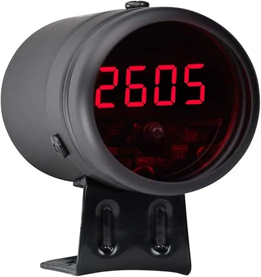 GlowShift Digital Tachometer & Shift Light - Black Housing & Red LED - for 4, 6, 8 Cylinder Gas Powered Engines