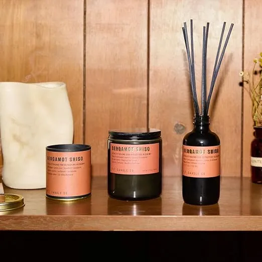 P.F. Candle Co. Bergamot Shiso Alchemy Scented Rattan Reed Diffuser (3.5 fl oz) Smoky Black Glass Jar, Fine Fragrance Oil, Low Maintenance Scent Throw