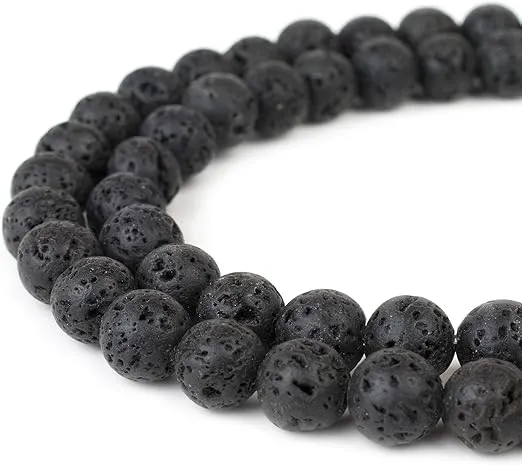 RVG 6mm Natural Black Lava Rock Beads Round Gemstone Volcanic Rock Gemstone Loose Stone Mala 15.5 in Strand for Jewelry Making (Approx 63-65 pcs)