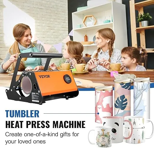 VEVOR Tumbler Heat Press, 30oz Mug Heat Press Machine Sublimation Transfer 11-15oz 16-25oz 30oz Straight Skinny Tumblers, Cup Heat Press with Heat-Resist Gloves & Tape, DIY Ceramic Mugs Cups Glasses