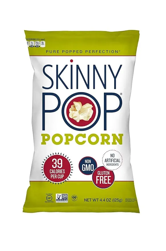 SkinnyPop Popcorn, Gluten Free, Dairy Free, Non-GMO, Healthy Snacks, Skinny Pop Original Popcorn, 4.4oz Grocery Size Snack Bags (pack of 12)