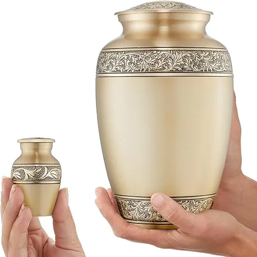 Reminded Set of 5 Floral Cremation Urns for Human Ashes - 1 Adult + 4 Keepsake Token Size, Gold