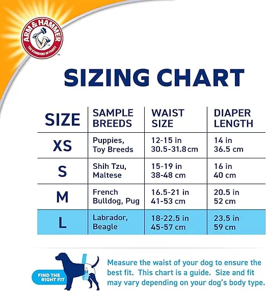 Arm & Hammer for Pets Female Dog Diapers, Size Large, 12 Count | Ultra-Absorbent, Adjustable Girl Dog Diapers with Leak-Proof Protection and Wetness Indicator