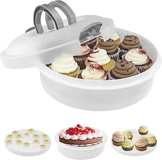 Southern Homewares Pie Carrier with Lid and Handle 3-in-1 - Plastic Pie Container for Cakes, Pies, Cupcakes, Muffins Dessert, Pie Transport Container