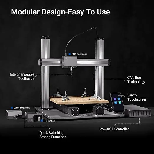 Snapmaker 2.0 A350T 3D Printer, 3 in 1 3D Printer with 3D Printing Laser Engraving CNC Carving,FDM Large 3D Printer Auto Bed Leveling,Printing Size 12.6X13.8X13in,All Metal Frame