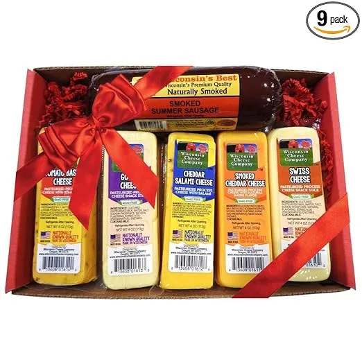 Wisconsin's Best & Wisconsin Cheese Company - Specialty Cheese & Sausage Gift Basket. 100% Wisconsin Cheese, Gouda, Swiss, Smoked Cheddar, Salami Cheddar & Tomato Basil. Holiday Christmas Food Gift Box