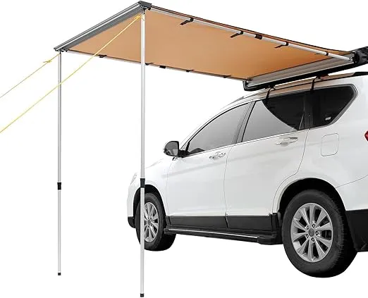 VEVOR Vehicle Awning 6.6x8.2ft Roof Rack Pull-Out Sun Shade Coverage PU3000mm UV50+ Retractable Weatherproof Car Side Awning for SUV Camping & Overland (Hardware Included) with Waterproof Storage Bag