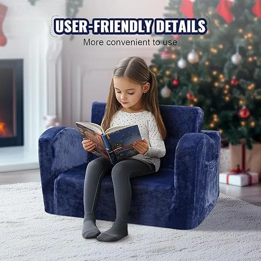 VEVOR Kids Couch, 2-in-1 Toddler Chairs Comfy, Toddler Couch Sofa Bed Fold Out, Convertible Sofa to Lounger, Kids Chair Seat Playroom Furniture for Kids Girls & Boys, Blue