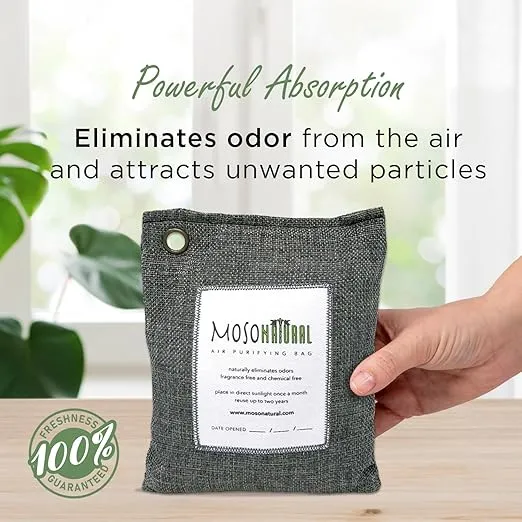 Moso Natural Air Purifying Bag 200g (5 Pack) Bamboo Charcoal Odor Absorber for Home & Car | Closet Odor Eliminator, Small Room Deodorizer & Car Air Freshener | Long Lasting Charcoal Bags (7.05oz)