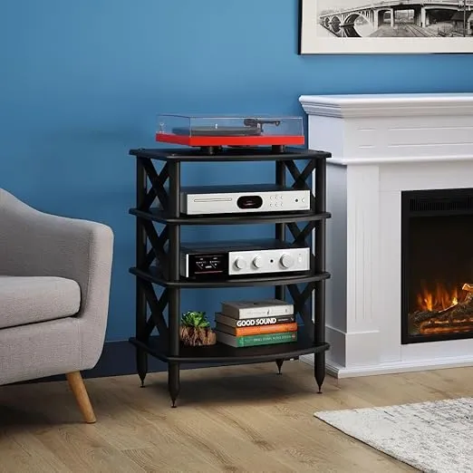 Pangea Audio Vulcan X Four Shelf Audio Rack Media Stand, and Components Cabinet Rosenut Red