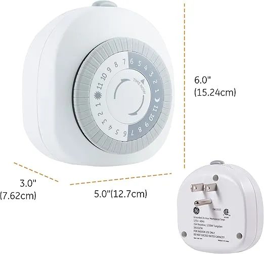 GE 15153 Heavy Duty Plug-in Timer, 1 Pack, Grounded 1-Outlet | Gray/White