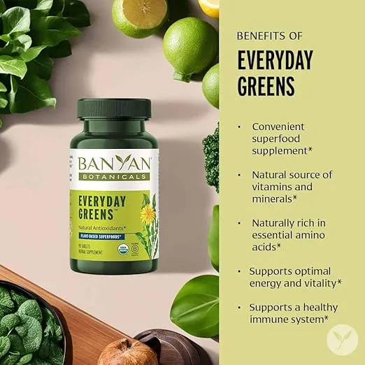Banyan Botanicals Everyday Greens – Organic Superfood Tablets – Natural Source of Vitamins, Minerals & Antioxidants – Supports Optimal Energy & Health* – 90 Tablets – Non-GMO Sustainably Sourced Vegan