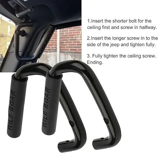 Pack of 2 Front Grab Bar Grab Handles Black Textured Compatible with 2007-2017 Jeep Wrangler JK JKU Car