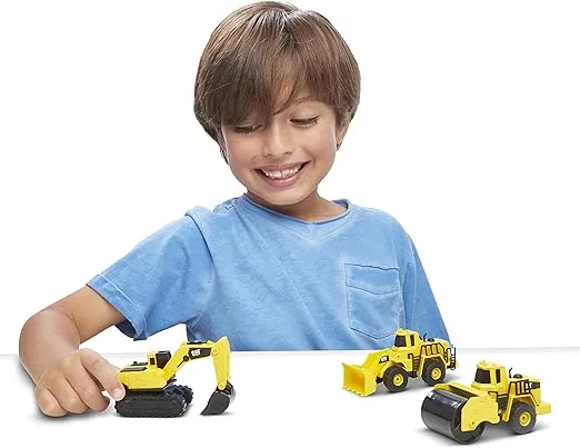 CAT Construction Toys, Die Cast Metal 3 Pack Vehicles - Steam Roller/Excavator/Front Loader for Ages 3+