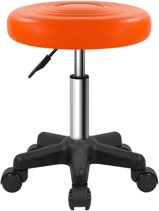FURWOO Round Swivel Stool with Wheels PU Leahter Rolling Stool Height Adjustable Stool for Spa Salon Massage Orange