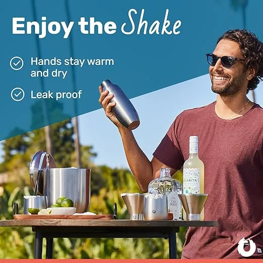 SNOWFOX Premium Vacuum Insulated Stainless Steel Cocktail Shaker, Home Bar Accessories, Elegant Drink Mixer, Leak, Proof Lid With Jigger & Built, In Strainer, 22oz.