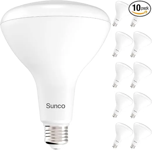 Sunco 10 Pack BR40 Light Bulbs, LED Indoor Flood Light, Dimmable, CRI94 6000K Daylight Deluxe, 100W Equivalent 17W, 1400 Lumens, E26 Base, Indoor Home Recessed Can Lights, High Lumens - UL