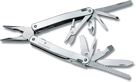 Victorinox Swiss Tool Spirit X Plus Ratchet Swiss Army Knife, 35 Function Swiss Made Multi-Tool with Needle-Nose Pliers, Wire Cutter, Crate Opener and Large Blade - Silver
