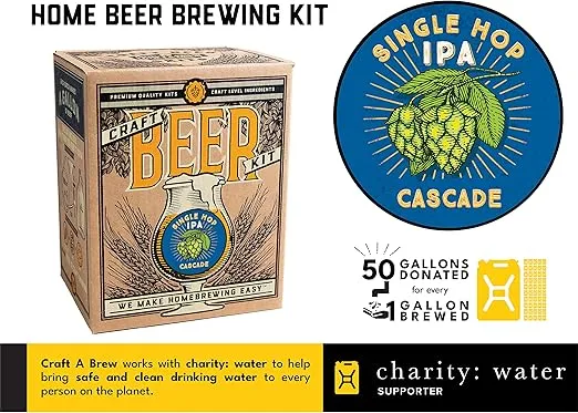 Craft A Brew - Single Hop IPA (Cascade) - Beer Making Kit - Make Your Own Craft Beer - Complete Equipment and Supplies - Starter Home Brewing Kit - 1 Gallon