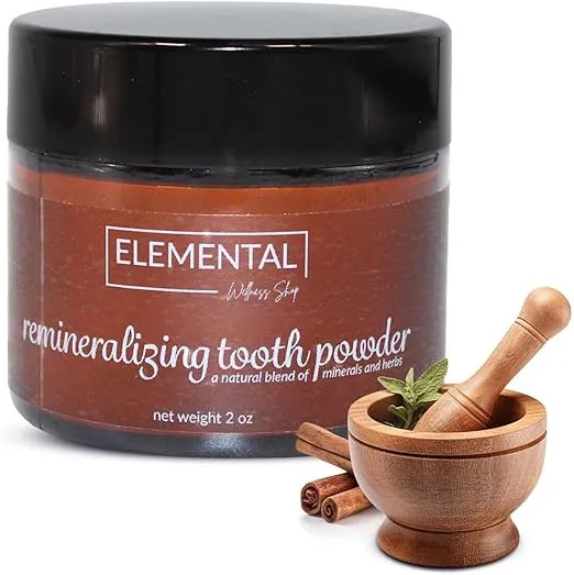 Elemental Wellness, Remineralizing Tooth Powder for Healthy Teeth and Gums - All Natural Tooth Powder Without Any Artificial Flavorings - Maintains Oral Health - Tooth Powder Remineralizing - (2 oz)