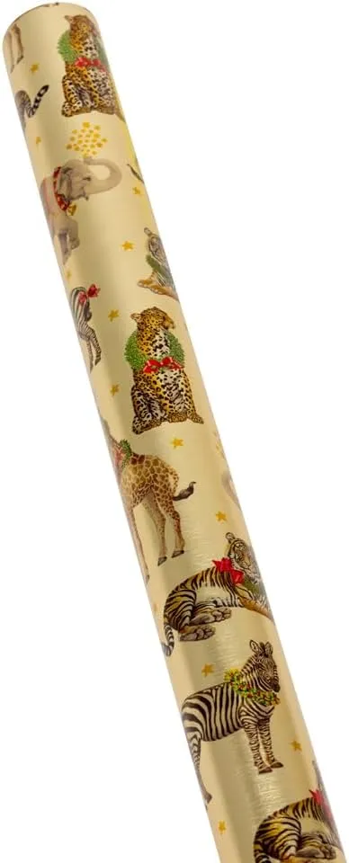 Caspari Wild Christmas Gold Embossed Foil Gift Wrap - One Roll