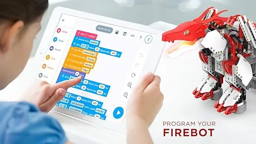 Mythical Series: FireBot Kit/App-Enabled Building & Coding STEM Robot Kit (606 Pcs), Red, Model:JRA0601