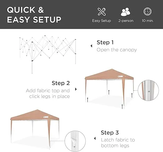 Best Choice Products 10x10ft Pop Up Canopy Outdoor Portable Folding Instant Lightweight Gazebo Shade Tent w/Adjustable Height, Wind Vent, Carrying Bag - Tan