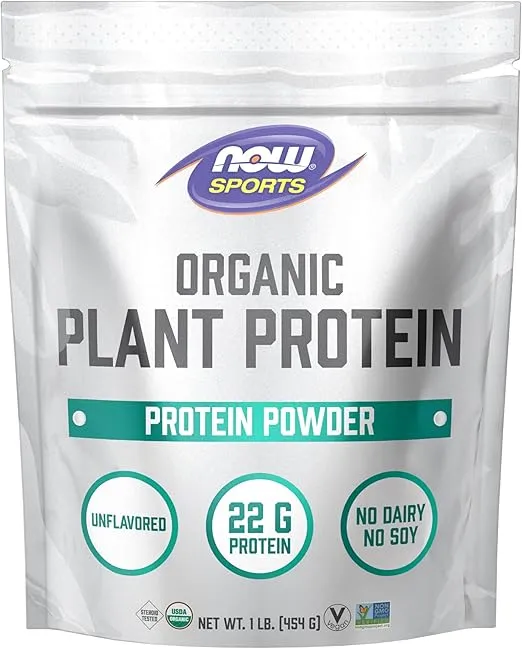 NOW Sports Organic Plant Protein, Unflavored, Vegan Powder, 1 lb.