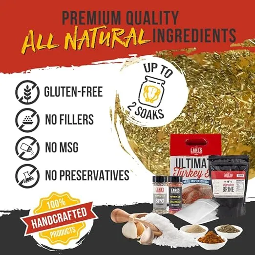 Lanes Ultimate Turkey Brine Kit with Bag & 1 Spellbound and 1 SPG Seasoning, 100% Natural, No Preservatives, No-MSG, Gluten-Free, Turkey Brine Bag, Made in USA