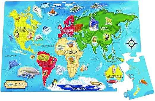 Melissa & Doug World Map Jumbo Jigsaw Floor Puzzle (33 pcs, 2 x 3 feet)