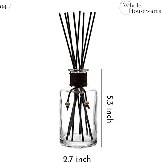 Whole HOUSEWARES | Diffuser with Sticks Set of 4 7.5 oz | Empty Refillable Glass Aromatherapy Diffuser Bottles with Leather Cord and 32pcs Black Fiber Sticks | Reed Diffuser Bottle for Essential Oils